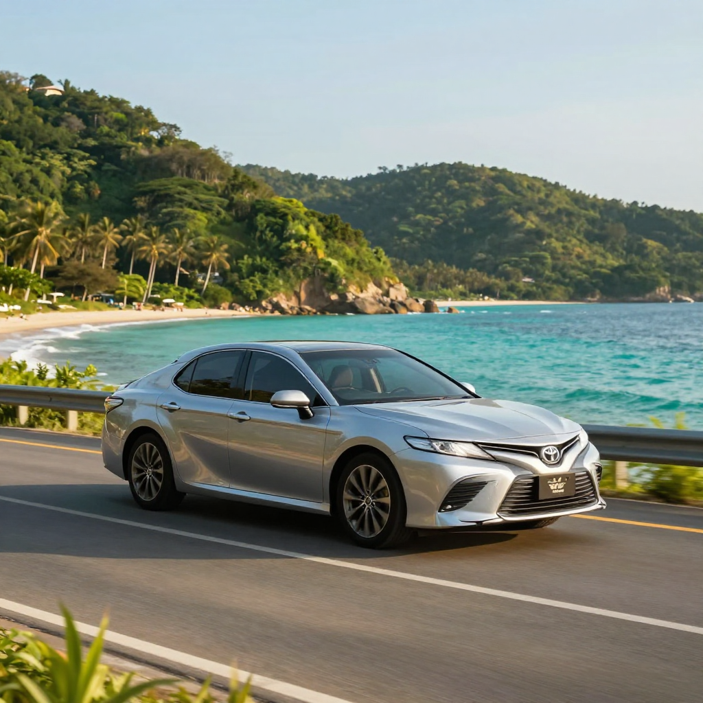 Toyota Camry sedan on coastal road Phuket